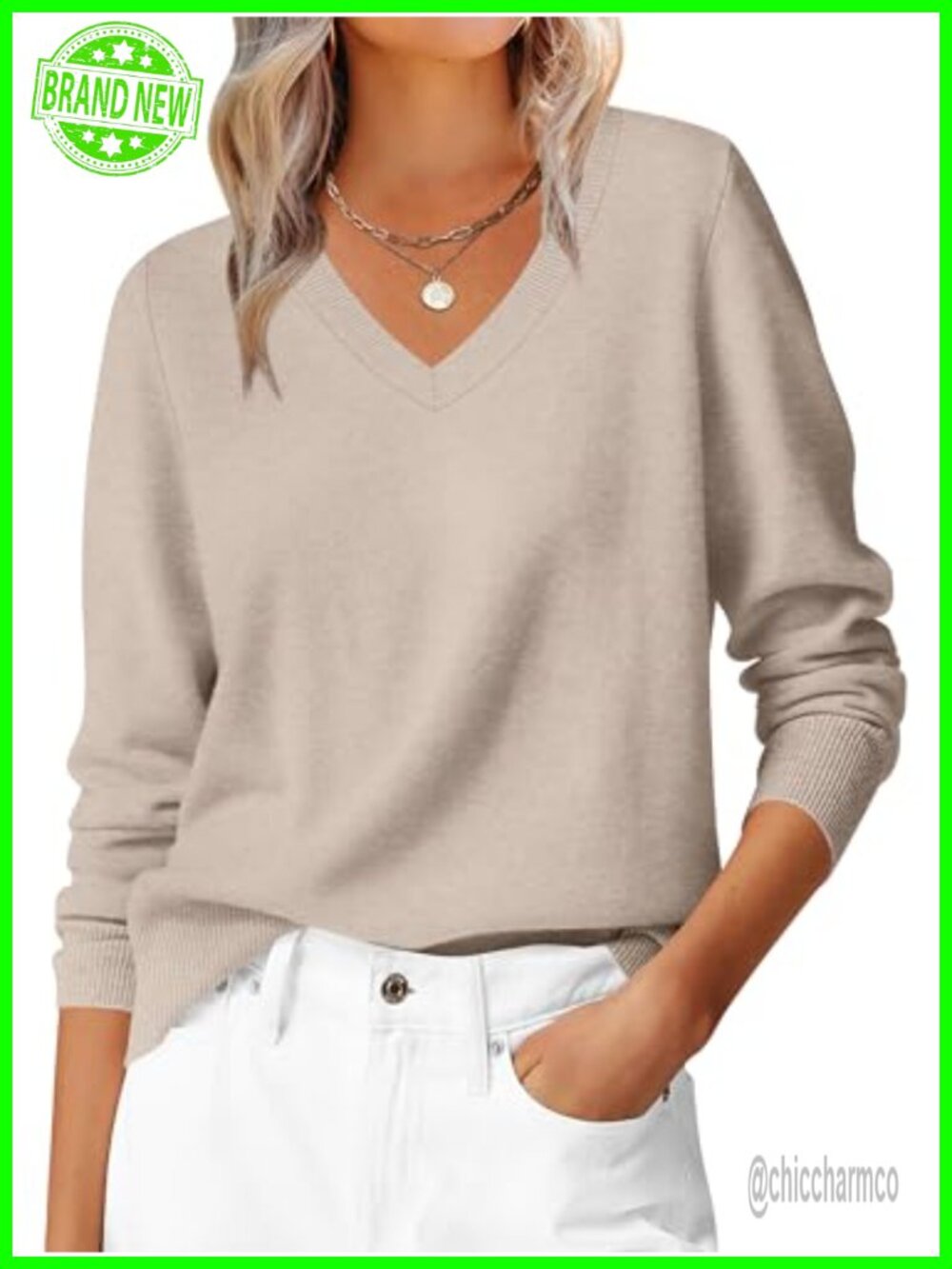 ANRABESS Women's Long Sleeve V Neck Lightweight Sweater Pullover